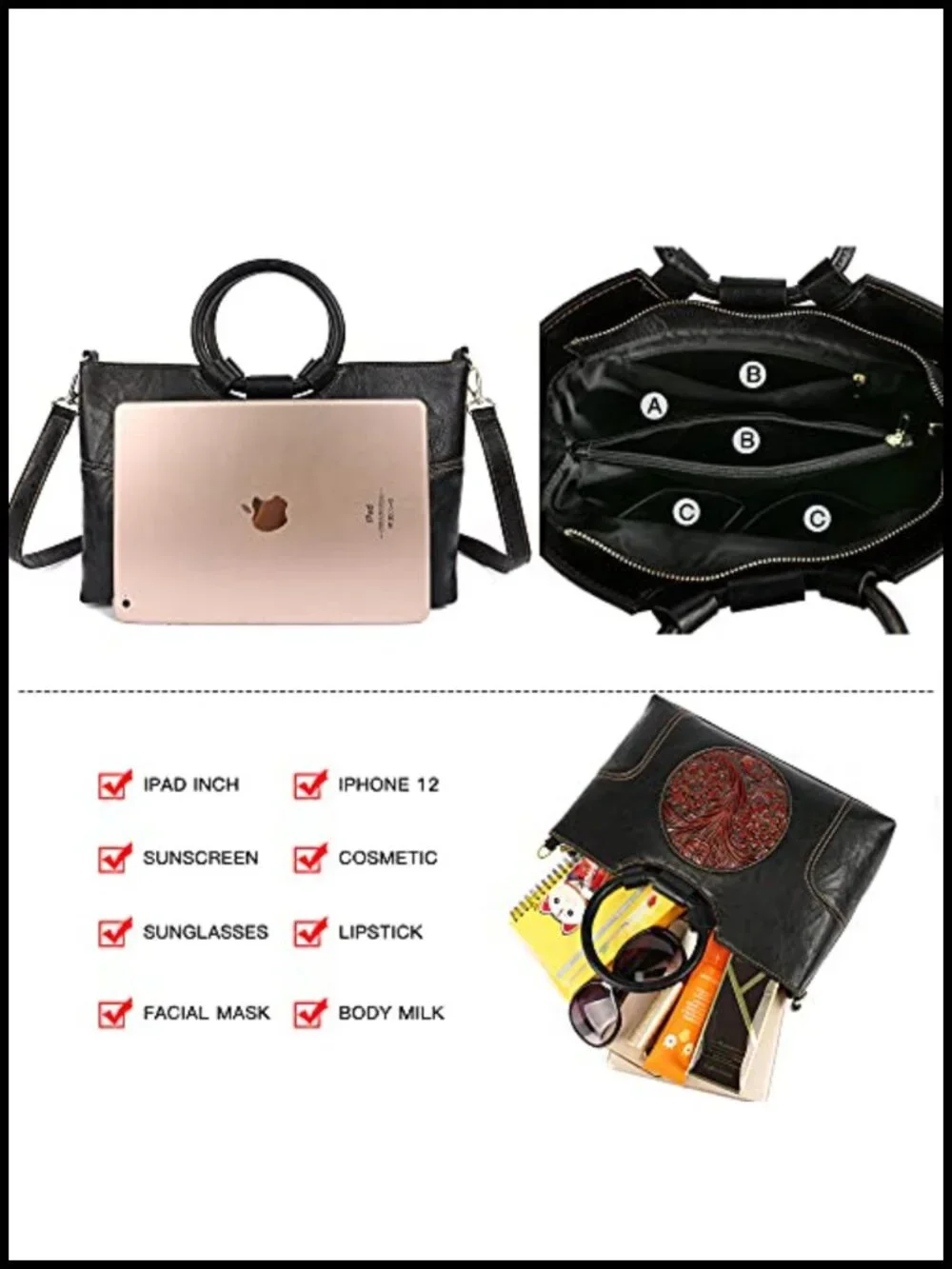 Vintage Embossed Totem Satchel Handbag Women Top Handle Shoulder Bag Faux